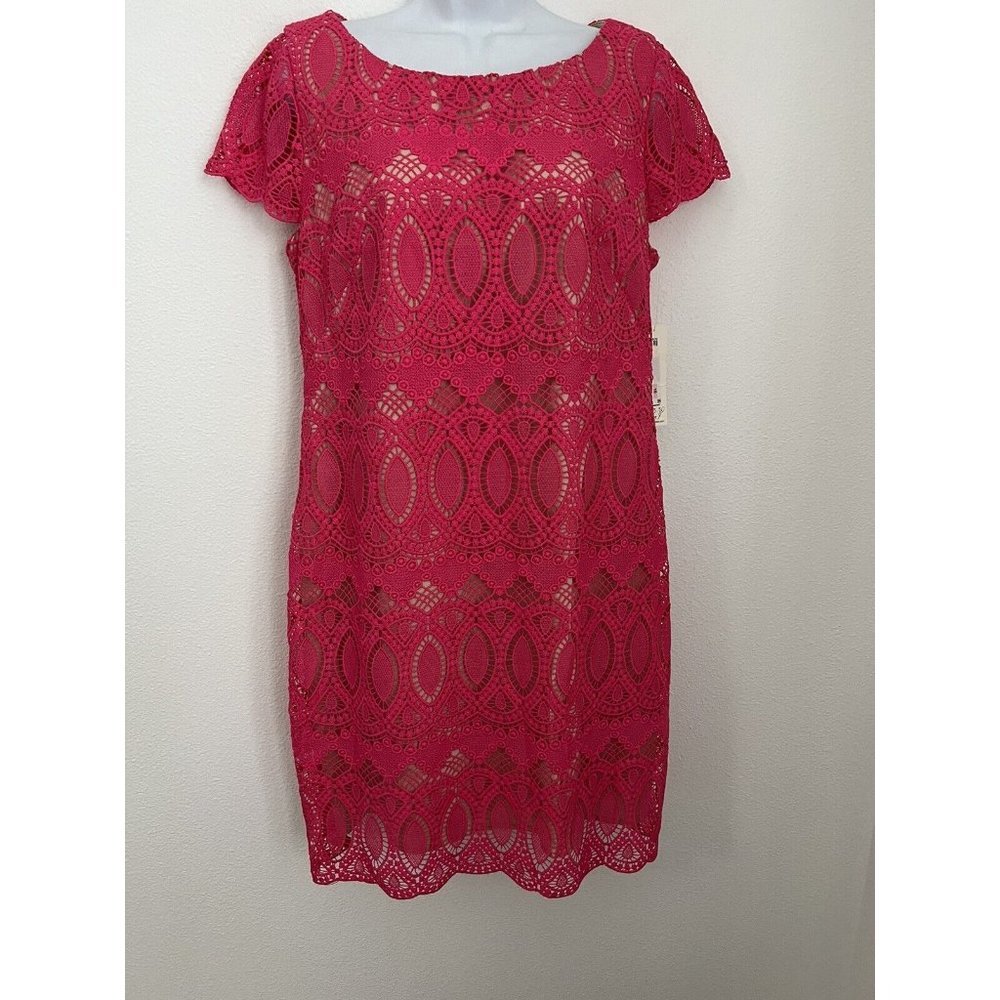 Eliza J Hot Pink Lace Sheath Dress size 8 cap sleeve Sheath New Wedding Party